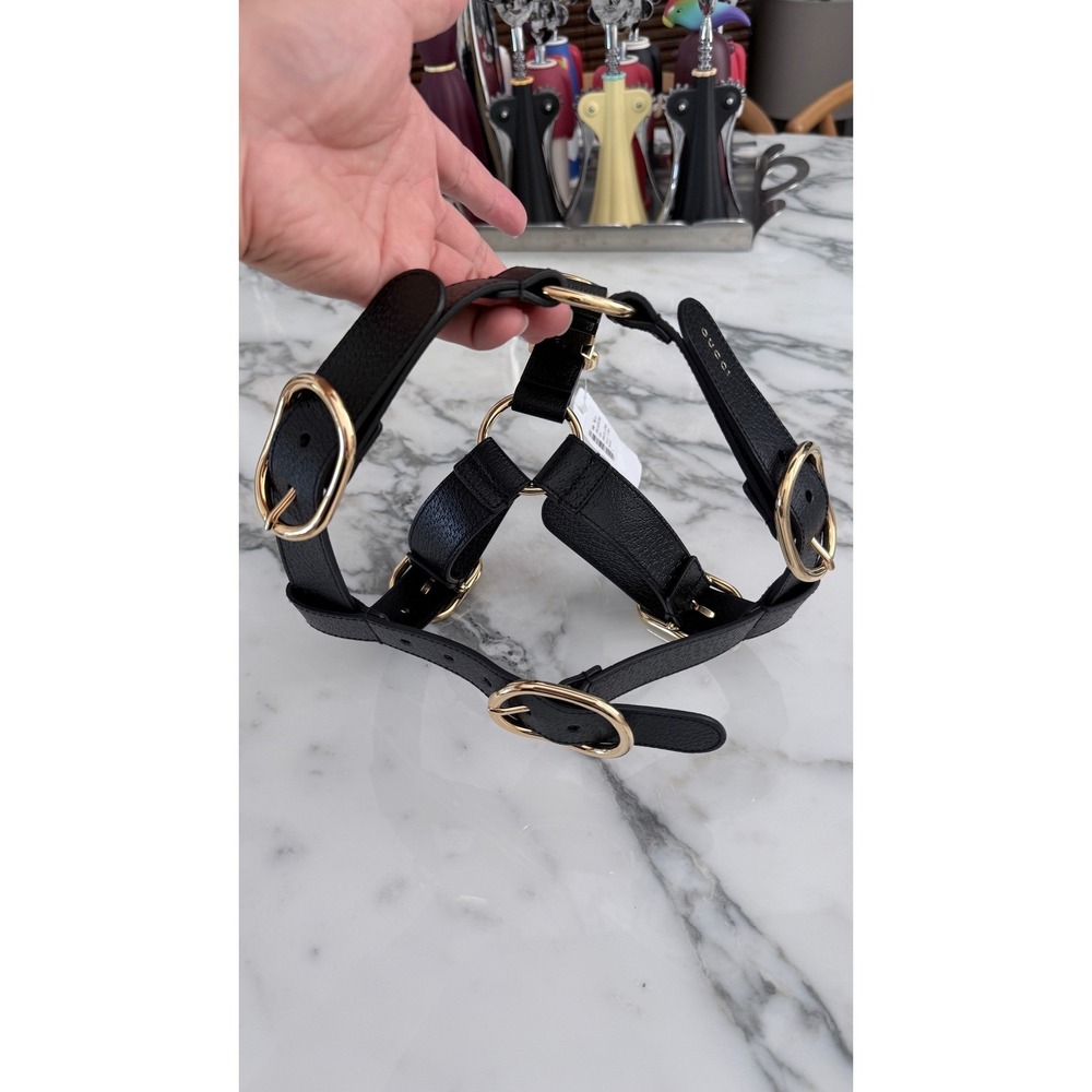 Gucci Black Demetra Dog Harness Gold Hardware‎ Large 695253 NEW - Picture 12 of 15